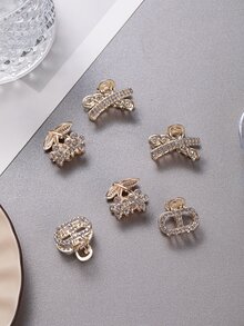 6pcs Rhinestone Decor Hair Claw - Gold - View 5