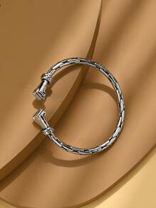 Men Textured Cuff Bangle, For Jewelry Gift And Party - Silver - View 1