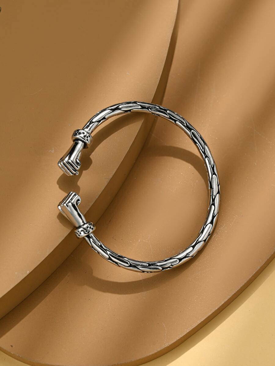 Men Textured Cuff Bangle, For Jewelry Gift And Party - Silver - View 1