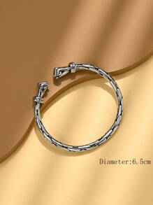 Men Textured Cuff Bangle, For Jewelry Gift And Party - Silver - View 3