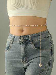 Faux Pearl Beaded Waist Chain - White - View 1