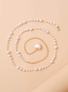 Faux Pearl Beaded Waist Chain - White - View 2