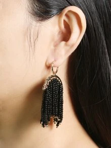 Bead Tassel Drop Earrings - Black - View 4