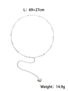 Faux Pearl Beaded Waist Chain - White - View 4