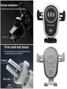 1入組汽車無線充電器通風口手機支架(不含數據線) - 黑色 - 查看 5