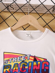 女大童汽車字母印花休閒甜美酷感街頭服飾常規袖圓領 2入組套夏季服裝 - 彩色 - 查看 4