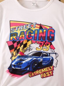 女大童汽車字母印花休閒甜美酷感街頭服飾常規袖圓領 2入組套夏季服裝 - 彩色 - 查看 5