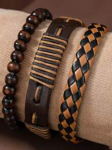 4Pcs Men's Business Watch Stylish Leather Quartz Watch, Perfect For Gifting Or Everyday Use.