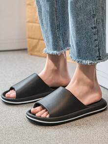 Fashionable Slides For Men, Minimalist Single Band Slippers - Black - View 1
