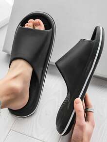 Fashionable Slides For Men, Minimalist Single Band Slippers - Black - View 4