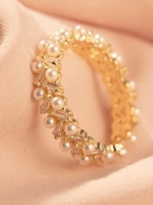 Anillo con diseño de perla artificial - Dorado - Ver 1