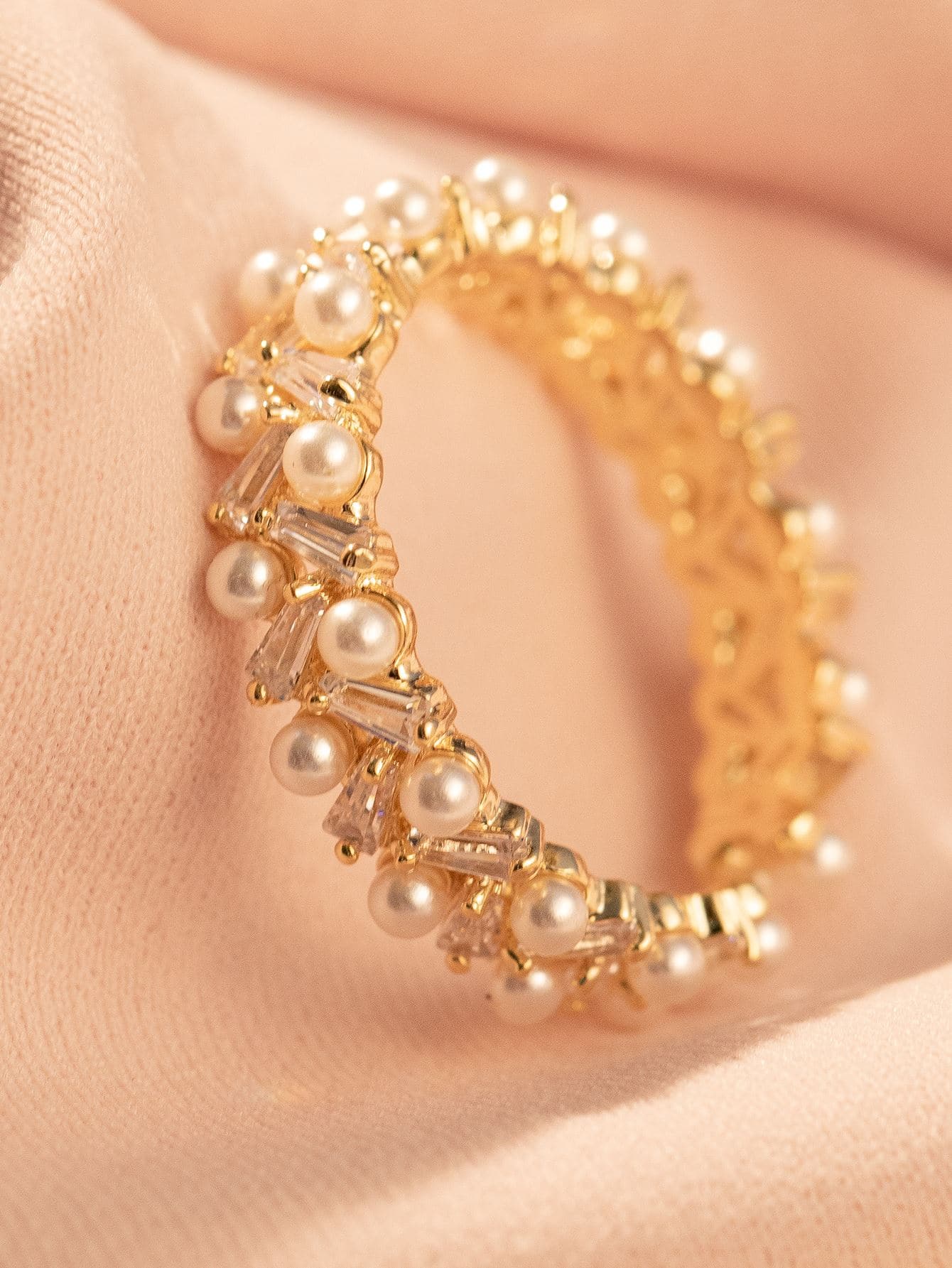 Anillo con diseño de perla artificial - Dorado - Ver 1