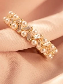 Anillo con diseño de perla artificial - Dorado - Ver 2