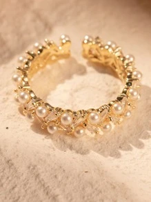 Anillo con diseño de perla artificial - Dorado - Ver 4