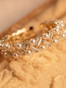 Anillo con diseño de perla artificial - Dorado - Ver 5