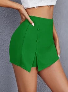 SHEIN Privé Skort con diseño de botón bajo con abertura - Verde - Ver 4