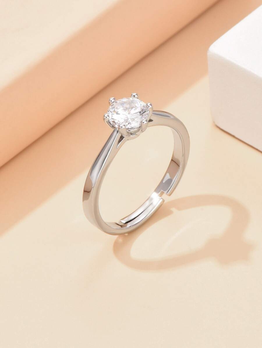 方晶鋯石裝飾戒指 - 銀色 - 查看 1