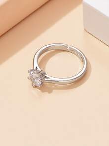 方晶鋯石裝飾戒指 - 銀色 - 查看 3