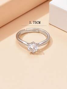 方晶鋯石裝飾戒指 - 銀色 - 查看 4