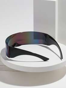 1 件女式赛博朋克风格全框镜面反光镜片时尚眼镜，彩虹渐变色设计，朋克辫子装饰，时尚超大未来派派对眼镜，适合夏季海滩度假、户外、旅行 - 彩色 - 查看 3