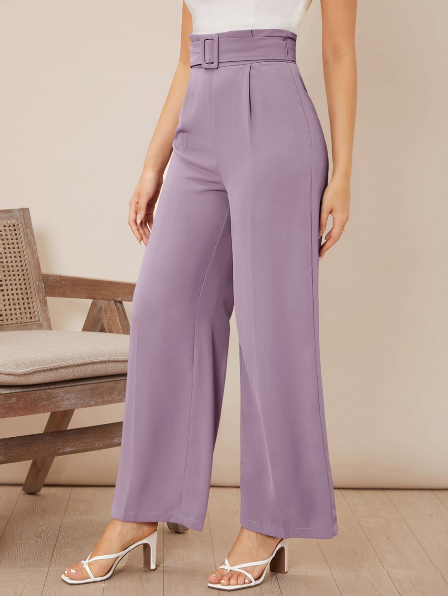 Firerie Solid Belted Wide Leg Trousers - Lilac Purple - View 1