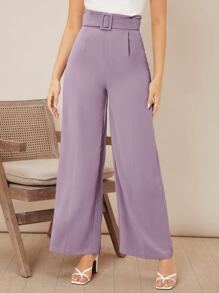 Firerie Solid Belted Wide Leg Trousers - Lilac Purple - View 3