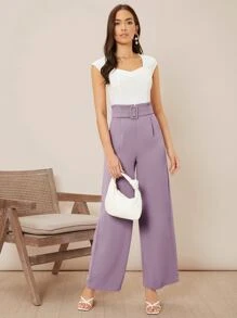Firerie Solid Belted Wide Leg Trousers - Lilac Purple - View 4