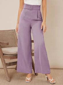 Firerie Solid Belted Wide Leg Trousers - Lilac Purple - View 5