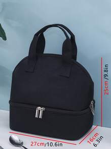 1pc Portable Plain Lunch Bag - Black - View 5