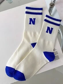 Men Letter Graphic Crew Socks - White - View 1