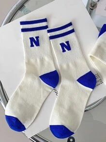 Men Letter Graphic Crew Socks - White - View 2