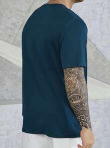 Manfinity Homme Men Plus Slogan Graphic Tee Without Necklace - Royal Blue - View 2