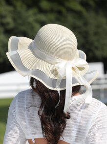 1pc Lace Edge Sun Hat For Party, Travel & Outdoor Activities Boho Bow