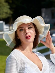 1pc Lace Edge Sun Hat For Party, Travel & Outdoor Activities Boho Bow