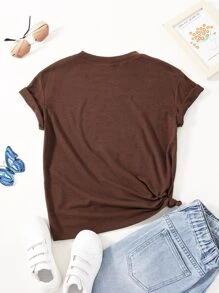 Girls 1pc Butterfly & Letter Graphic Tee - Coffee Brown - View 2