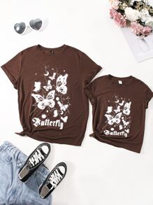 Girls 1pc Butterfly & Letter Graphic Tee - Coffee Brown - View 3
