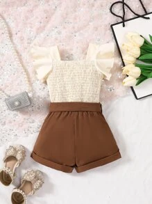 Baby Girl Ruffle Trim Square Neck Shirred Top & Shorts - Multicolor - View 2