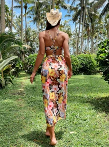 Letni bikini plażowe z tropikalnym nadrukiem i zakrywającą spódnicą - Wielokolorowe - Zobacz 2