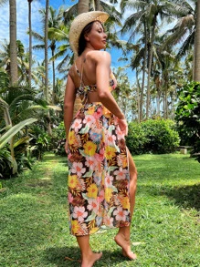 Letni bikini plażowe z tropikalnym nadrukiem i zakrywającą spódnicą - Wielokolorowe - Zobacz 5