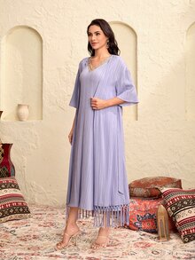 Modelyn 流蘇下擺腰帶外套和直筒洋裝