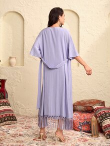 Modelyn 流蘇下擺腰帶外套和直筒洋裝