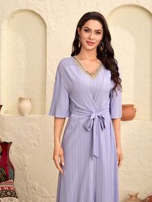 Modelyn 流蘇下擺腰帶外套和直筒洋裝