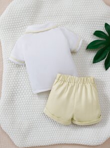 SHEIN 男嬰撞色滾邊襯衫和反摺褲腳短褲 - 彩色 - 查看 2