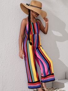 SHEIN Girls Striped Print Cami Jumpsuit - Multicolor - View 1