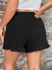 Calvaya Plus Knot Side Ruffle Trim Wrap Skort - Black - View 2