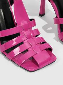 夏季時尚帶扣鑲嵌高跟角斗士熱粉色涼鞋 - 玫紅色 - 查看 3