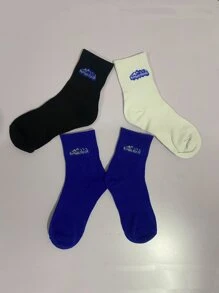 1 par Calcetines de tripulación al azar montaña & con bordado de letra - Multicolor - Ver 6