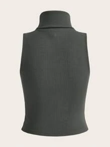 SHEIN ICON 星星印花高領背心上衣 - 深灰色 - 查看 2