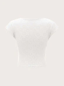 SHEIN ICON Eyelet Embroidery Batwing Sleeve Backless Tee - White - View 2