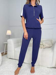 Set homewear con cremallera media de manga raglán